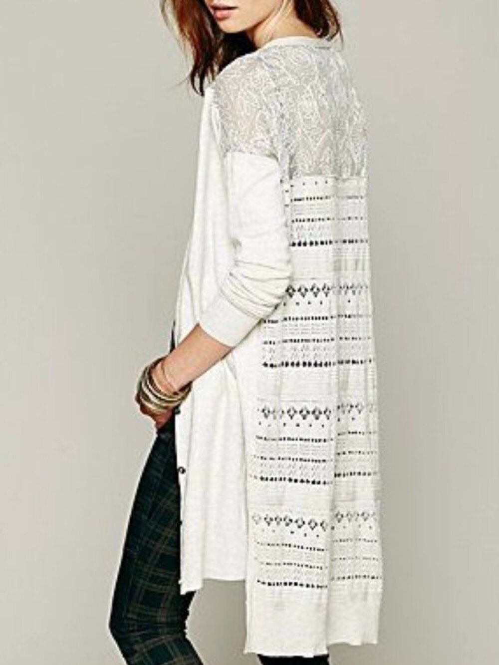 Free People Back To You Longline Duster Cardigan Embroidered Boho Crochet Casual